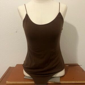 Brown Scoop Bodycon Bodysuit w/ Spaghetti Straps